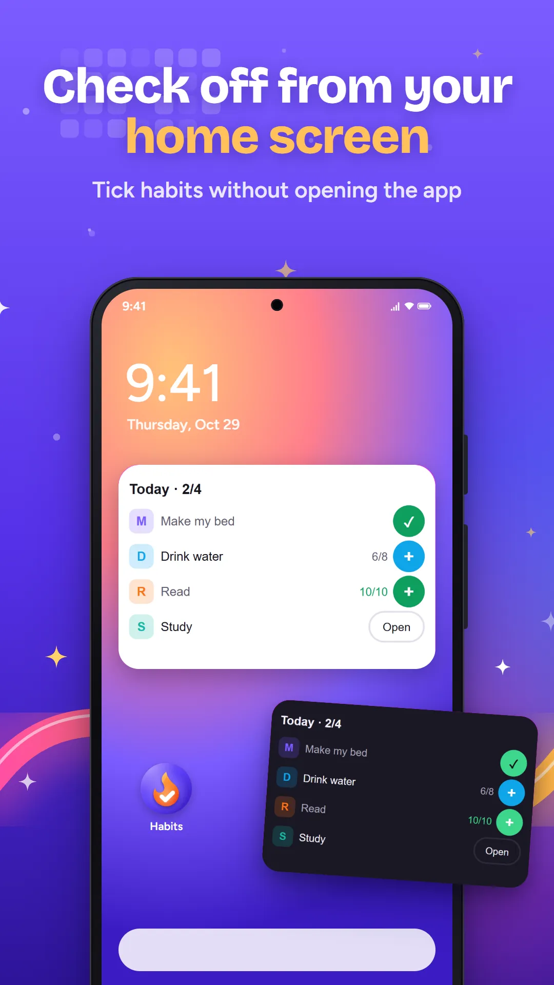 Check off from your home screen: the Habits widget on an Android home screen
