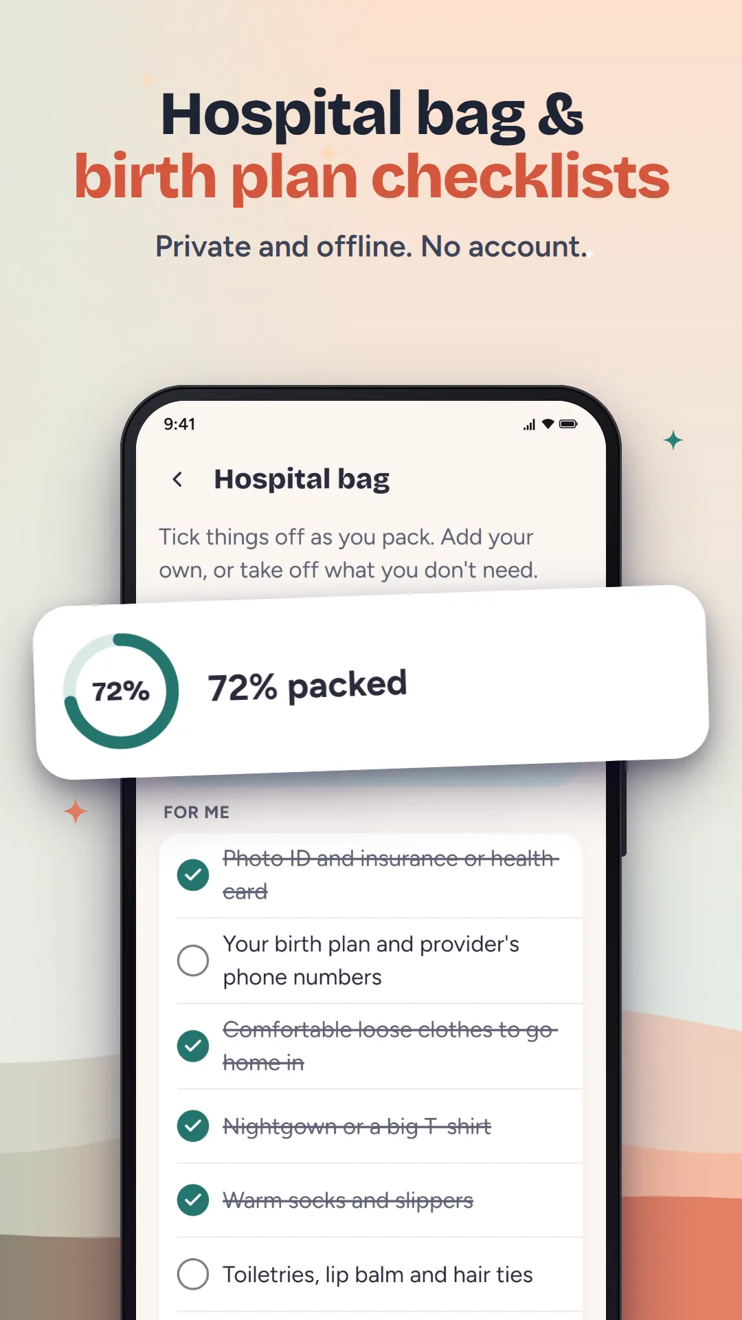 Hospital bag and birth plan checklists